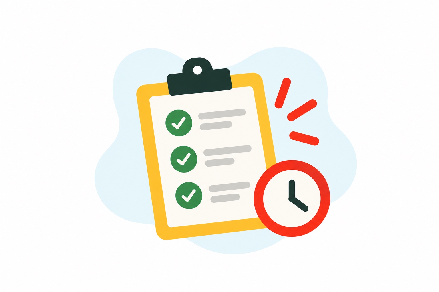 A checklist and a clock