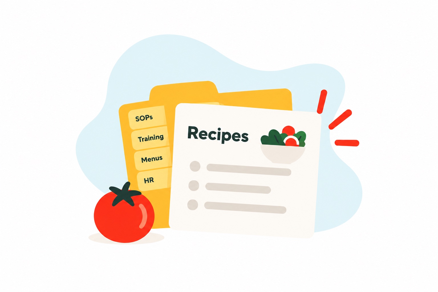 Recipes, SOPs, training, menus, and HR documents